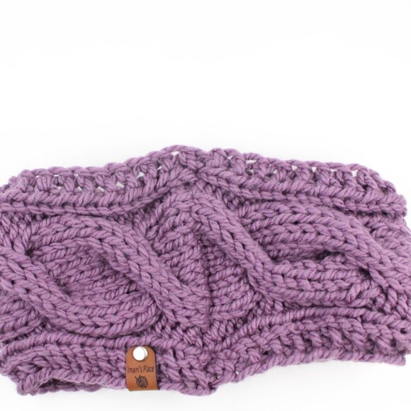 Handmade Hand Knit Chunky Cable Knit Acrylic Grape Purple Ear Warmer Headband - Picture 5 of 7